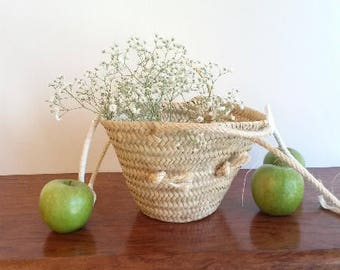 Straw basket, round palm leaf basket, straw children's basket, small decorative basket, round straw basket, size XS, S.