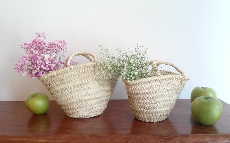 Wedding basket, small straw basket for wedding, straw basket for wedding, small basket for bridesmaid, size XS, S image 1