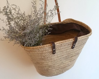 Summer tote bag, palm leaf summer handbag with long leather handles, beach basket summer bag, shopping bag, straw tote bag M, L, XL.
