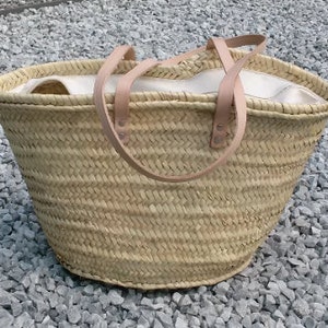 Summer tote bag, palm summer handbag with long leather handles, summer bag beach basket, shopping tote, straw tote M, L, XL.