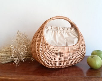 Wicker gondola bag, wicker basket, handbag, natural wicker bag, vintage bag, wicker bag with handle, S, M.