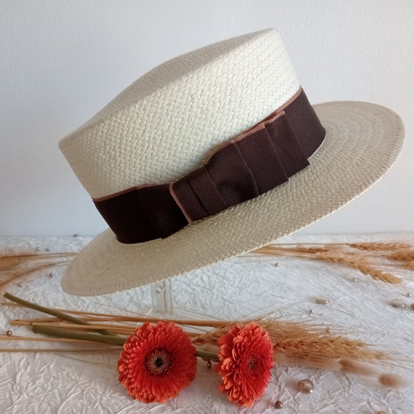 Summer boater, summer boater for women, plant fiber boater, ceremonial boater, ceremonial hat, straw summer hat