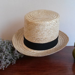 Unisex natural straw top hat, men's hat, wedding hat, ceremony hat, handmade straw hat.