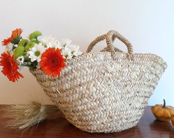 Rustic straw tote bag with short handles, palm tree handbag, palm tree summer tote, beach tote bag, straw tote, size L.