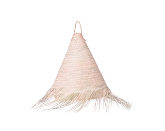 Natural straw lampshade with frayed edges, straw boho pendant lamp, palm boo luminaire, sizes S, M, L.