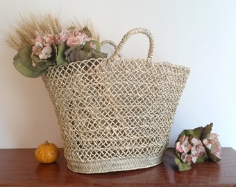 Straw summer tote, straw summer handbag, straw basket, openwork straw beach tote, sizes L, XXL.