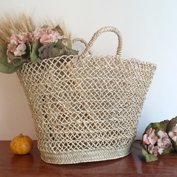 Straw summer tote, straw summer handbag, straw basket, openwork straw beach tote, sizes L, XXL.