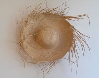 Straw hat, frayed pamela, summer hat, decorative hat, beach hat, natural straw pamela, frayed straw pamela.