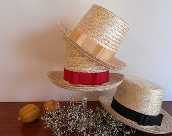 Unisex natural straw top hat, men's hat, wedding hat, ceremony hat, handmade straw hat.