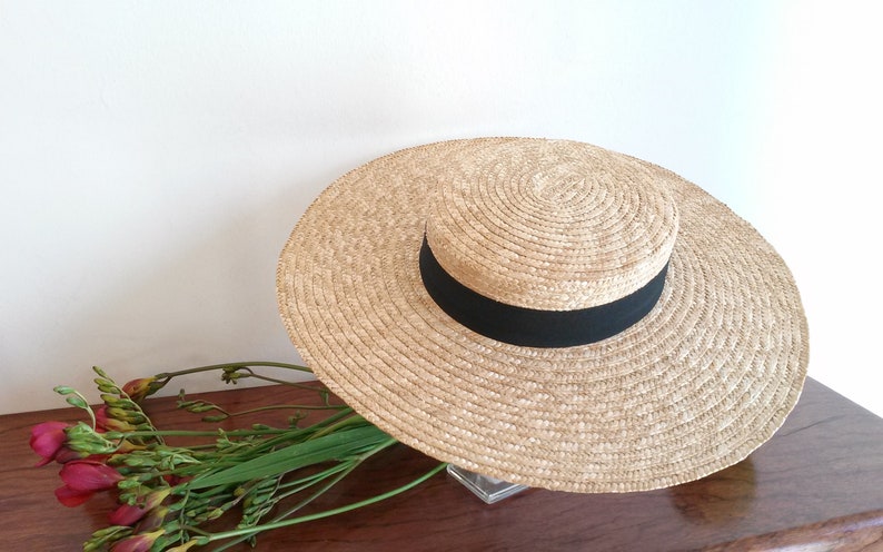 Canotier en paille naturelle, canotier paille, canotier provençal, chapeau de mariage de charme, chapeau d' été, chapeau de plage. image 3