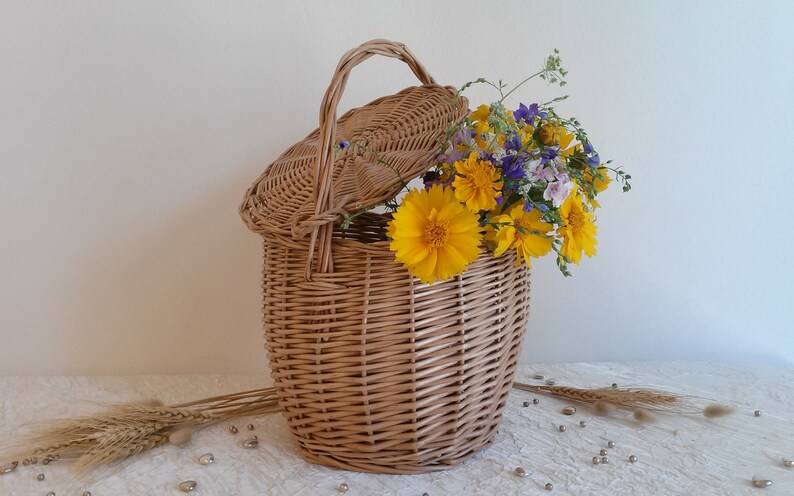 Jane Birkin bag, Jane Birkin basket, wicker handbag, round tote, Jane Birkin style wicker basket, summer bag, Jane Birkin tote, t. I image 1