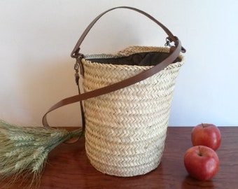 Straw summer bag with double leather handle, straw handbag, shoulder bag, straw summer bag, palm summer bag, L.