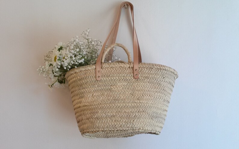 Tote bag, palm tree handbag, long leather handle tote bag, summer bag, market bag, straw tote, S, M, L, XL, XXL. image 6