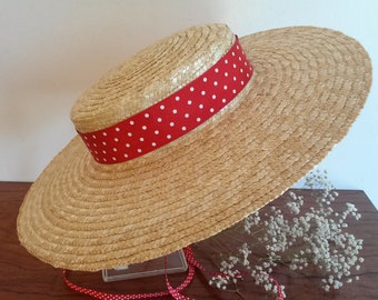 Canotier en paille naturelle, canotier paille, canotier provençal, chapeau de mariage de charme, chapeau d' été, chapeau de plage.