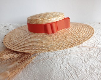 Natural straw boater, straw boater, Provencal boater, charming wedding hat, summer hat, beach hat.