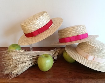 Natural straw canoeist for children, straw summer hat for children, ceremonial hat, beach hat for children.