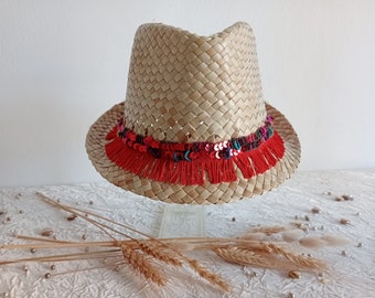 Natural straw summer hat, women's summer hat, natural straw trilby hat, women's trilby.