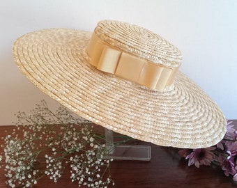 Canotier en paille naturelle, canotier en paille, canotier provençal, chapeau de mariage de charme, chapeau d' été, chapeau de plage.