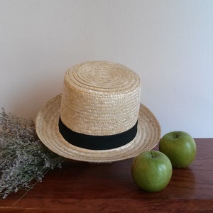 Unisex natural straw top hat, men's hat, wedding hat, ceremony hat, handmade straw hat. image 2