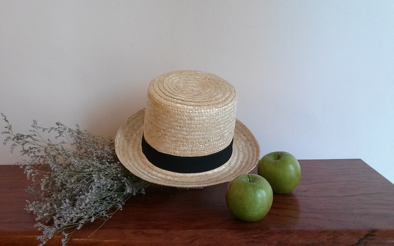 Unisex natural straw top hat, men's hat, wedding hat, ceremony hat, handmade straw hat. image 2