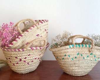 Palm tree bassinet, Round palm tree basket, children's palm tree basket, small colorful palm tree basket, small round basket with handles, t. S.