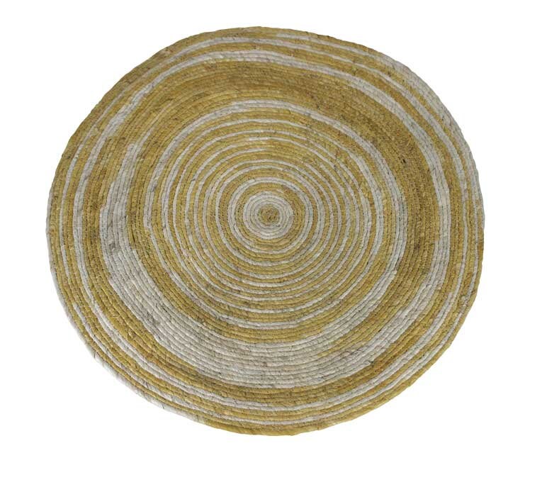 Tapis Rond en Fibre de Maïs, Bicolore Naturel/Ocre, Tapis Paille, Fibres Naturelles 80 cm Diamètre |