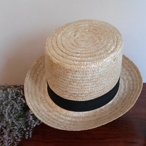 Unisex natural straw top hat, men's hat, wedding hat, ceremony hat, handmade straw hat. image 3