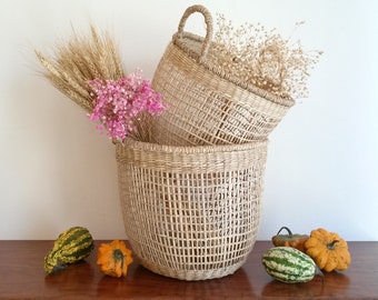 Round braided straw basket, openwork straw decorative basket, handcrafted basket, storage basket, decorative basket, flowerpot, t. M, L, XL.