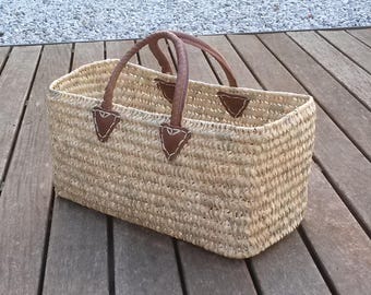 Cabas d' été en paille, sac cabas en paille avec anses en cuir, panier en paille ajouré, panier d’ été, cabas paille, tailles M, L, XL.