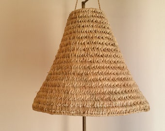 Pantalla de paja, lámpara colgante boho de paja calada, luz de palmera, tamaño L, 45 cm de diámetro x 45 cm de alto (17,7" x 17,7").