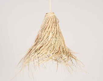 Pantalla de paja natural, lámpara colgante de paja boho, lámpara de palmera boho, tamaño M.