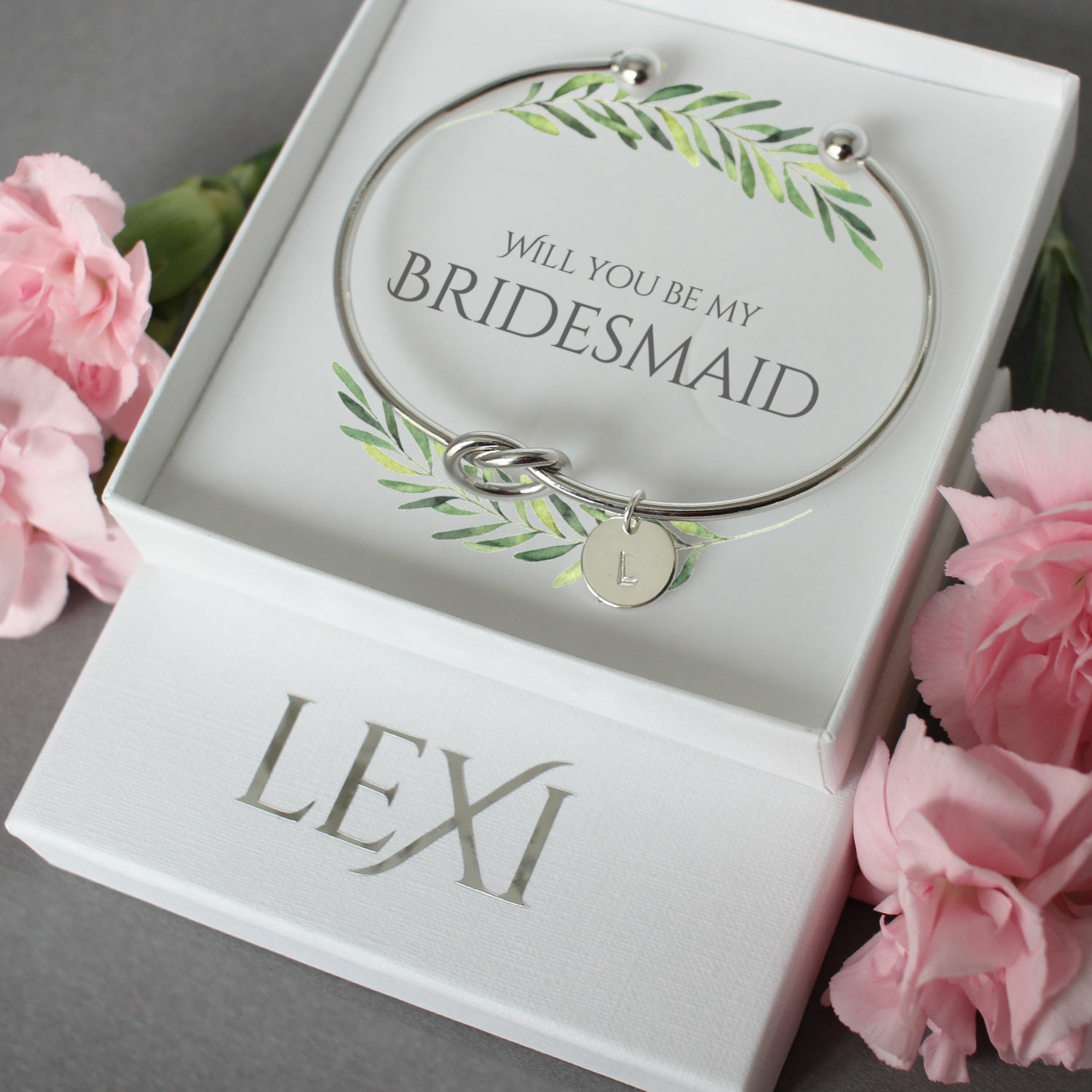 Bridesmaids knot bracelet , Rose gold, Gold and Silver, hand stamped …