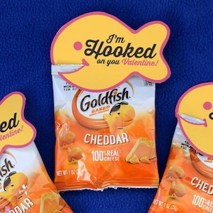 Goldfish Valentine Tags, I&#39;m Hooked on you Valentine, Children&#39;s Valentines, Kids Valentines, School Valentine, Classroom Valentine