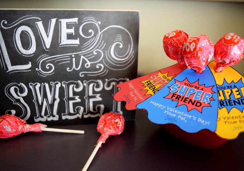 Super Hero Lollipop Valentine Tags