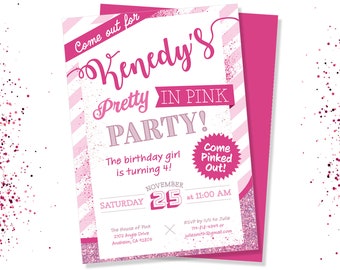 Pink Party Birthday Invitation, Kid's Birthday Invitation, Children's Birthday Invitation, Birthday Invites