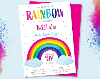 Rainbow Birthday Invitation, Kid's Birthday Invitation, Children's Birthday Invitation, Birthday Invites