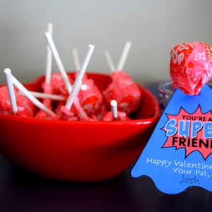 Super Hero Lollipop Valentine Tags