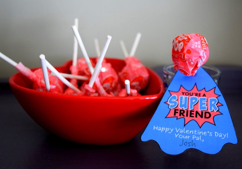 Super Hero Lollipop Valentine Tags