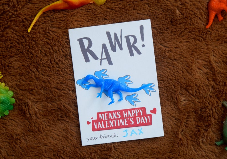 Dinosaur Valentine Card, Rawr Means Happy Valentine's Day, Children's Valentines, Kids Valentines, School Valentine, Classroom Valentine image 2