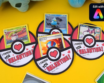 Trading Card Valentine Tags, I Choose You Valentine, Children's Valentines, Kids Valentines, School Valentine, Classroom Valentine