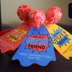 Super Hero Lollipop Valentine, You're A Super Friend, Children's Valentines, Kids Valentines, School Valentine, Classroom Valentine image 1