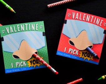 Nose Picking Valentine, Valentine I Pick You, Children's Valentines, Kids Valentines, School Valentine, Classroom Valentine