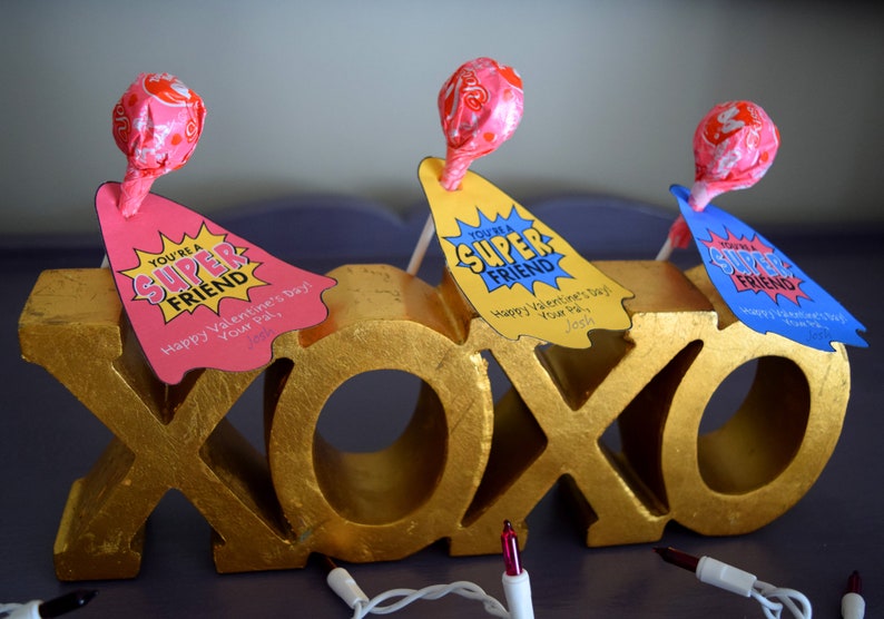 Super Hero Lollipop Valentine Tags