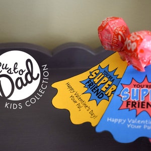 Super Hero Lollipop Valentine Tags