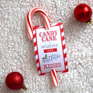 Candy Cane Themen Tag, Zuckerstange Wünsche und Mistel Küsse, Printable Tag Instant Download