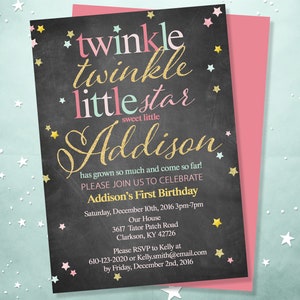 Twinkle Twinkle Little Star Birthday Party Invitation, Kid&#39;s Birthday Invitation, Children&#39;s Birthday Invitation, Birthday Invites
