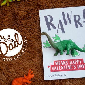 Dinosaur Valentine Card, Rawr Means Happy Valentine's Day, Children's Valentines, Kids Valentines, School Valentine, Classroom Valentine image 1