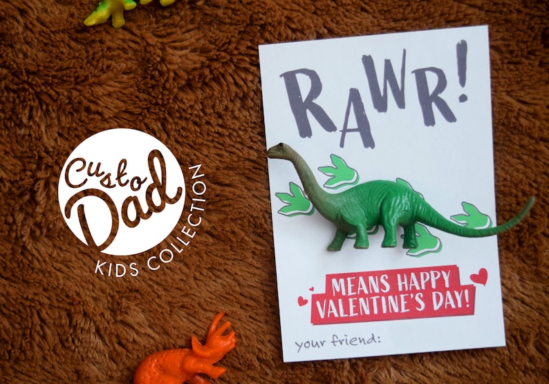 Dinosaur Valentine Card, Rawr Means Happy Valentine's Day, Children's Valentines, Kids Valentines, School Valentine, Classroom Valentine image 1