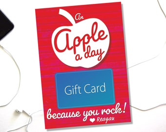 Teacher Gift Card Holder, An Apple a Day Because You Rock, Teacher Appreciation Thank You Card, End of the Year Teacher Gift