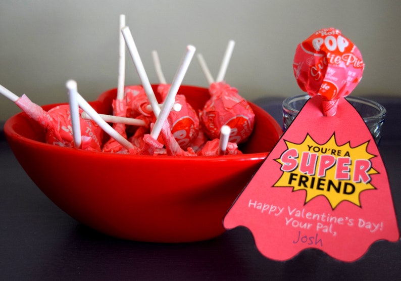 Super Hero Lollipop Valentine Tags